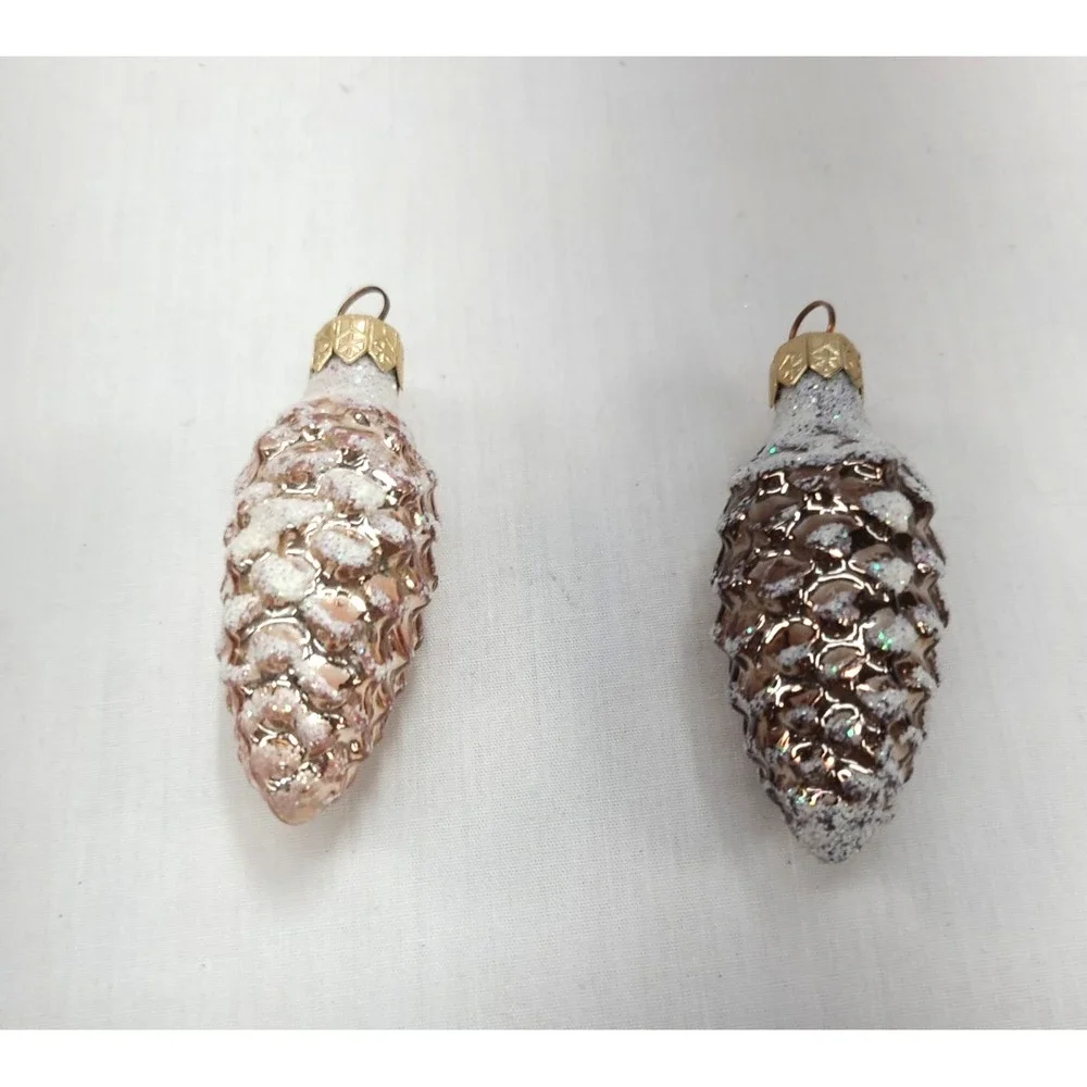 Vintage Pine Cone Christmas Ornaments Small Molded Mouth Blown Glass Lot of 9